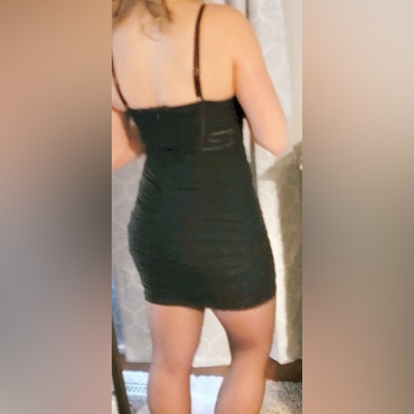 Black Mesh Ruched Dress - Picture 7 of 7